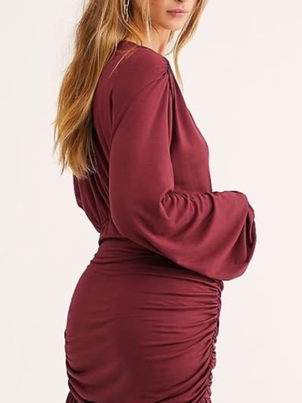 Free People Beach Ruched Mini Dress | Burgundy | Medium